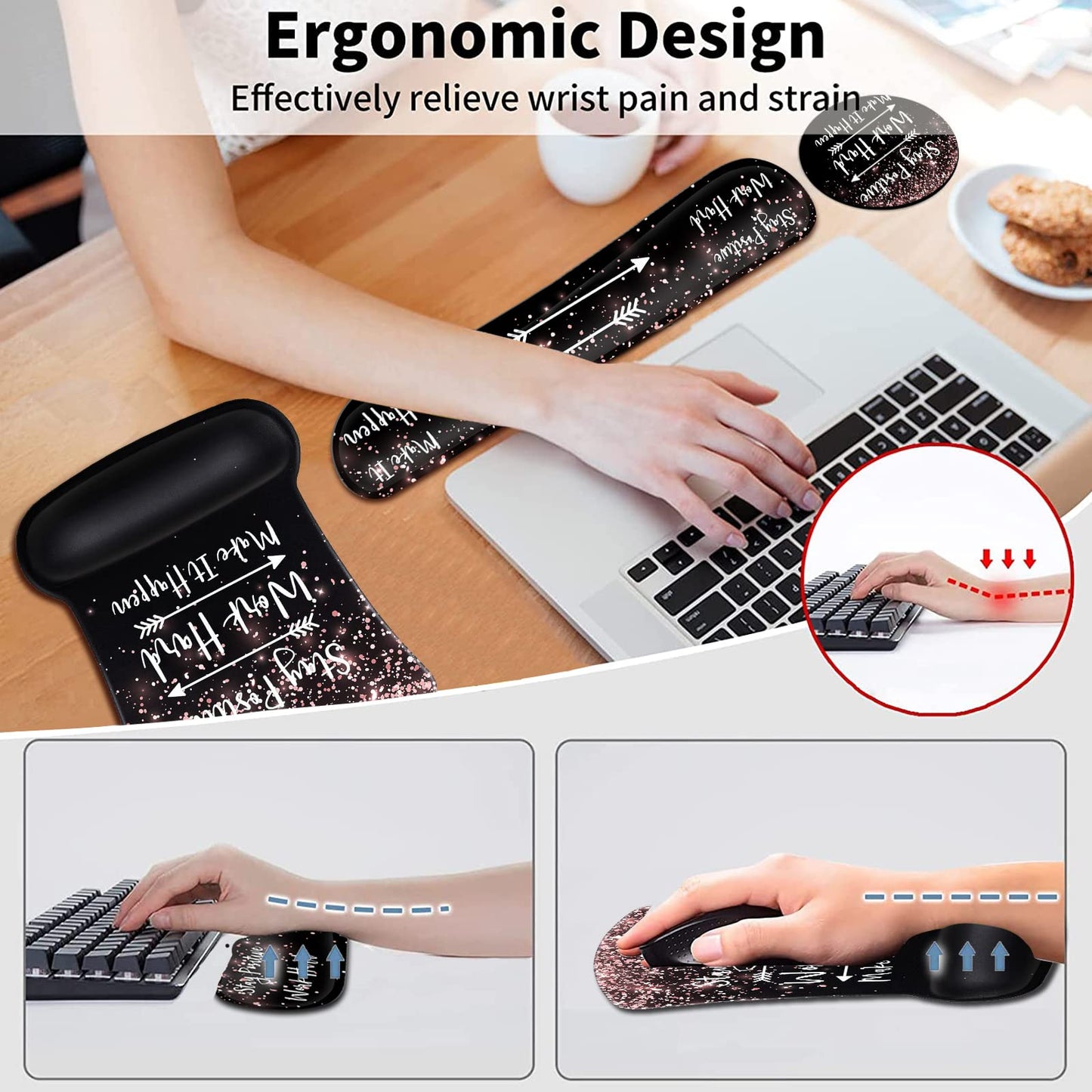 Ergonomic Gel Mouse Pad with Wrist Support, Keyboard Wrist Rest, Non-Slip PU Base for Home Office