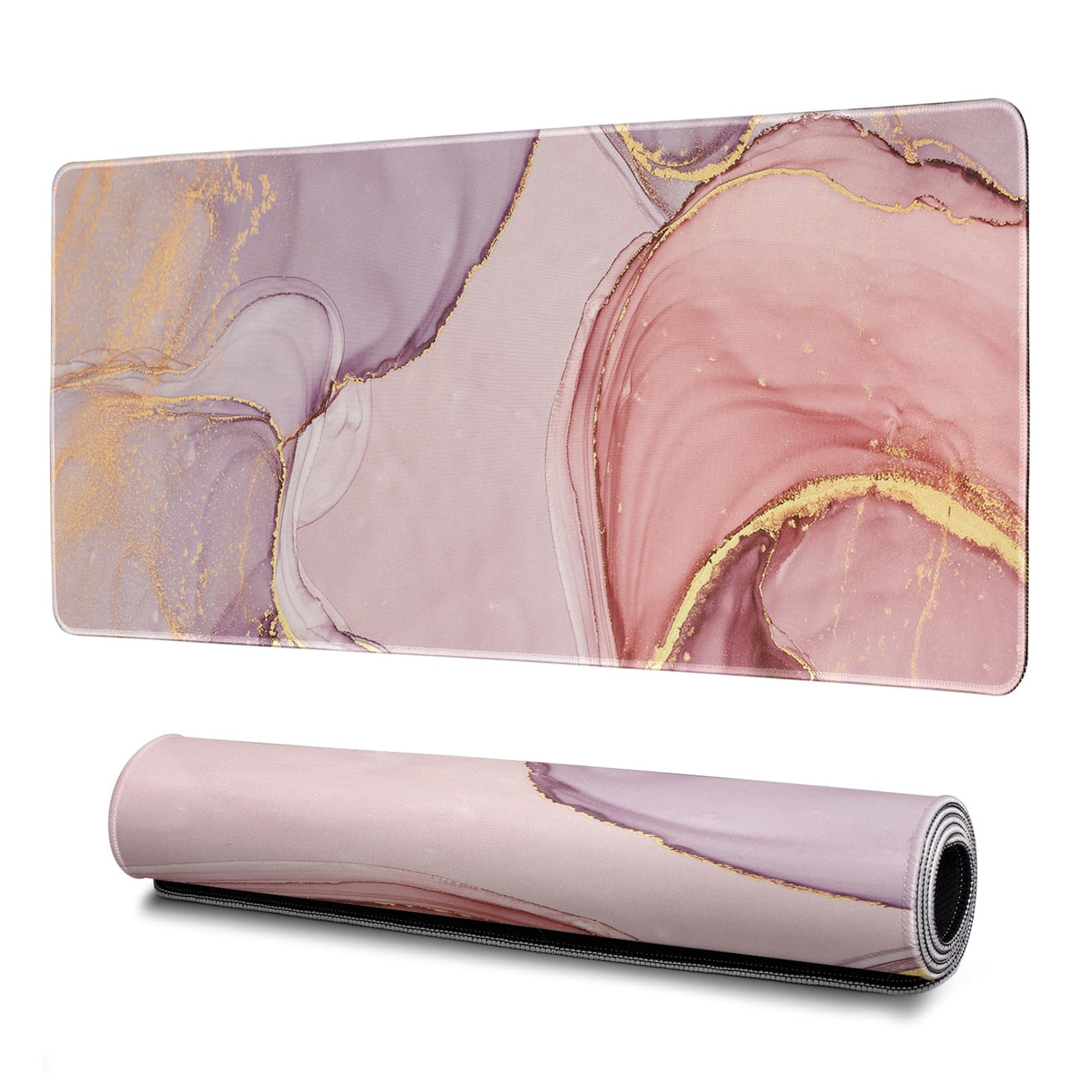 Rose Gold Marble Mouse Pad Abstract Marble Mouse Pad 31.5x11.8 Inch Texture Non-Slip Rubber Base