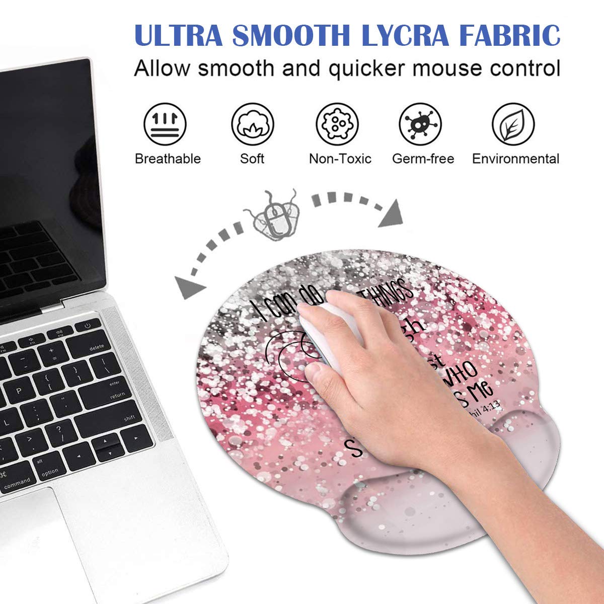 Ergonomic Mouse Pad Wrist Support and Coasters Set, Cute Wrist Rest Pad with Non-Slip PU Base for