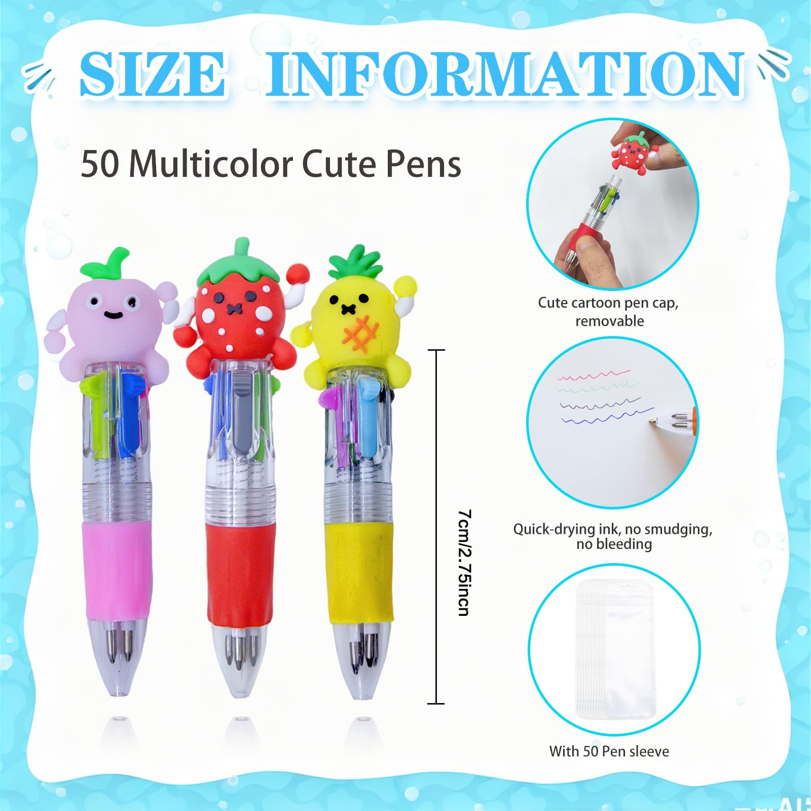 TOEMUR 100 PCS Multicolor Pen Set – 50 Cute Pens Bulk with 50 Pen Bags, Fun Pens for Party Favors
