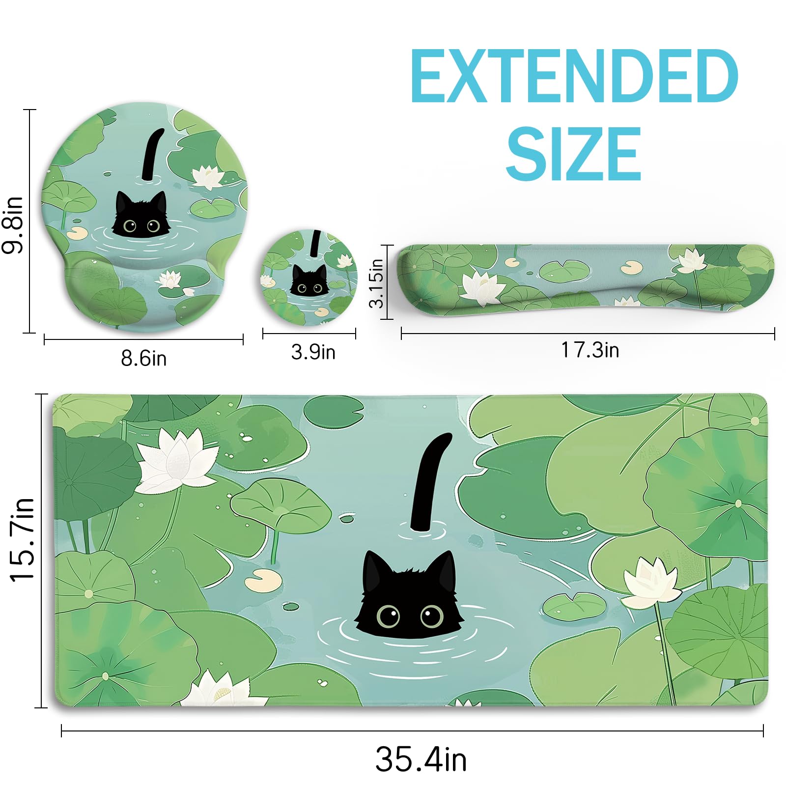 Blusabaca Black Cat Mouse Pad, Funny Cute Desk Mat Office Accessories Decor