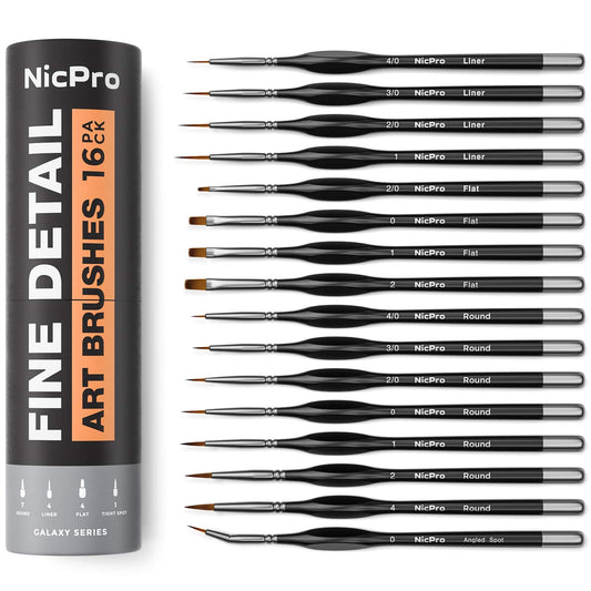 Nicpro 16 PCS Miniature Paint Brushes,Fine Tip Micro Detail Paint Brush Set