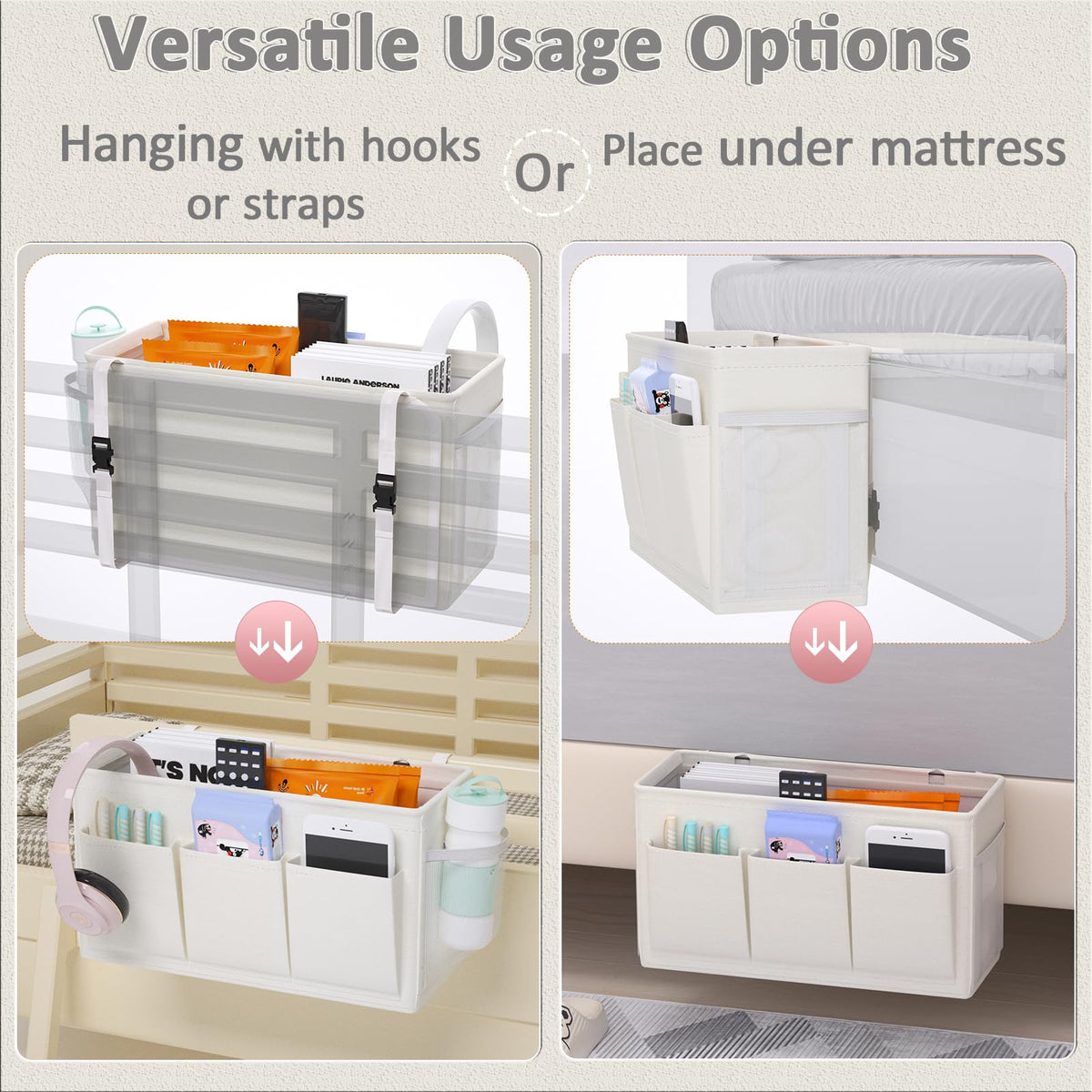 Bedside Caddy Storage Organizer for Bed Rails, Bed Caddy with 6 Pockets