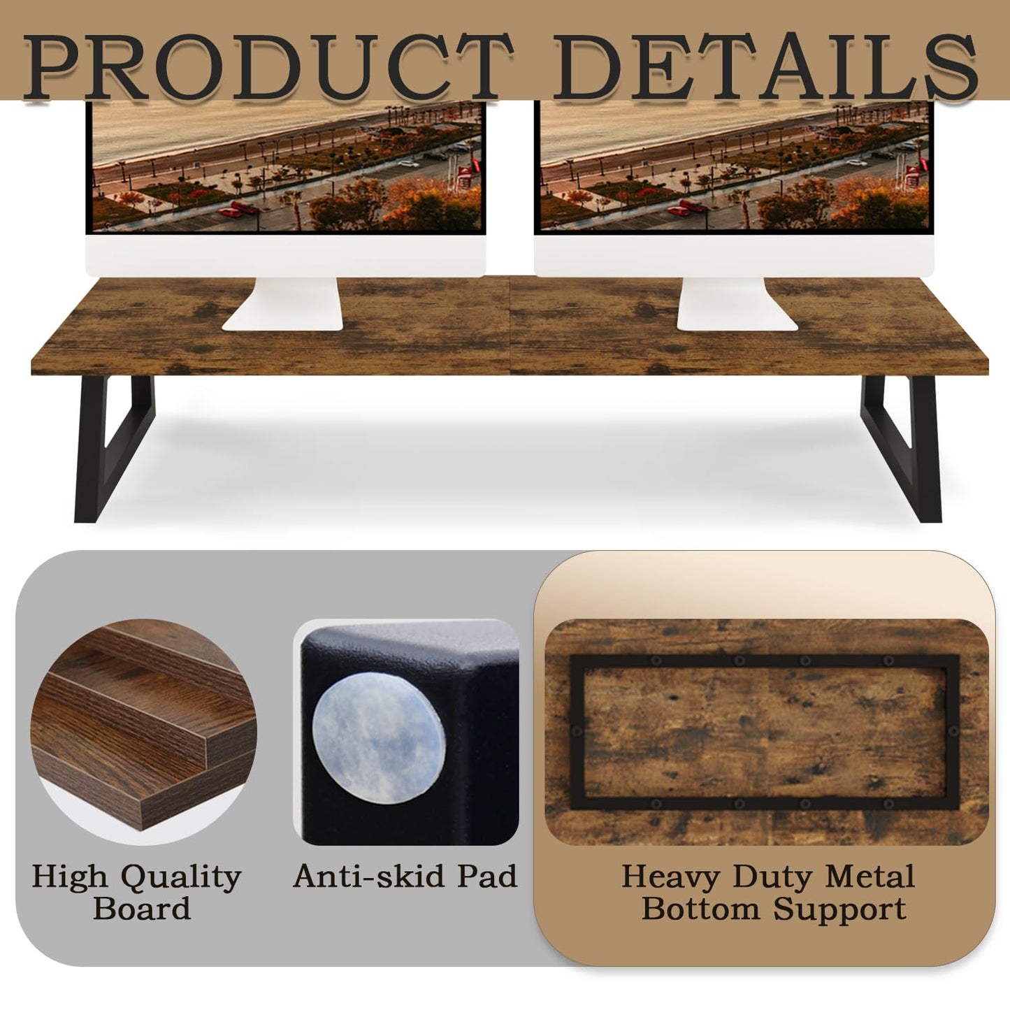 TEAMIX 31.5 inch Dual Monitor Stand Riser, TV Riser, Wood Desk Organizer