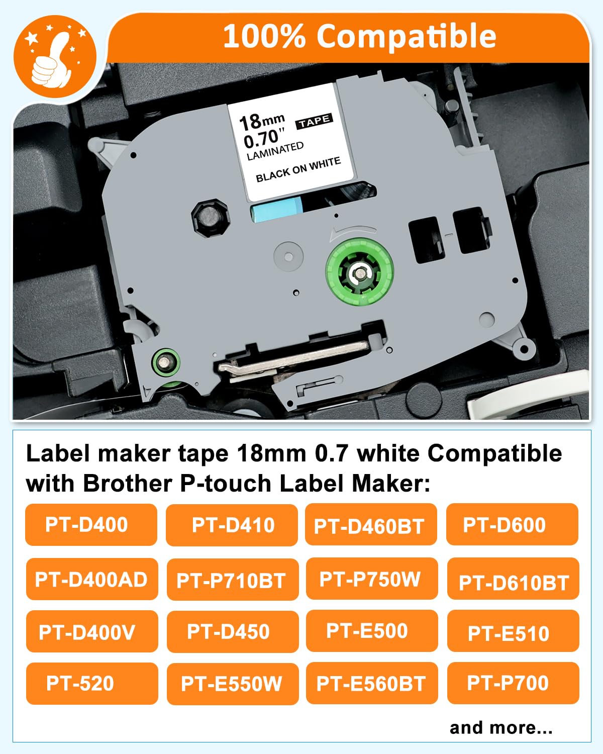 TZE241 Replace for Brother PTouch Label Maker Tape 18mm 0.7 Laminated White