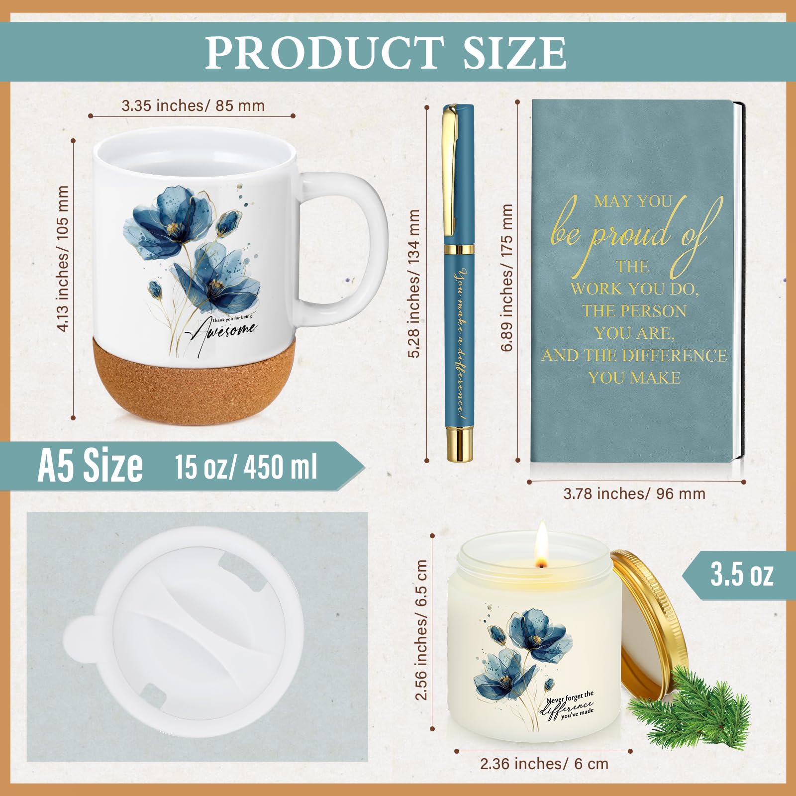 Sayglossy 4 Pcs Thank You Gift Set for Women Men Employee Coworker, Blue