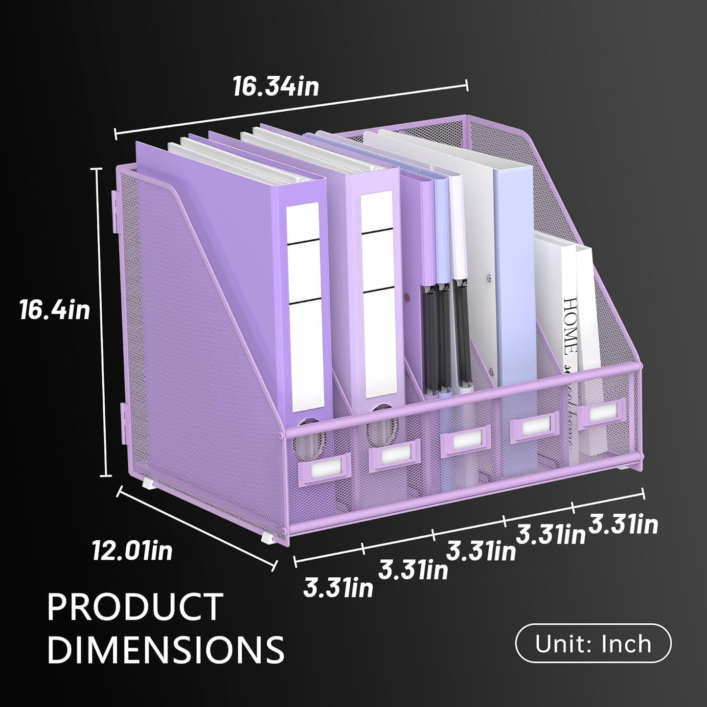 DALTACK 5-Slot Magazine File Holder, Metal Binder Holder, Purple