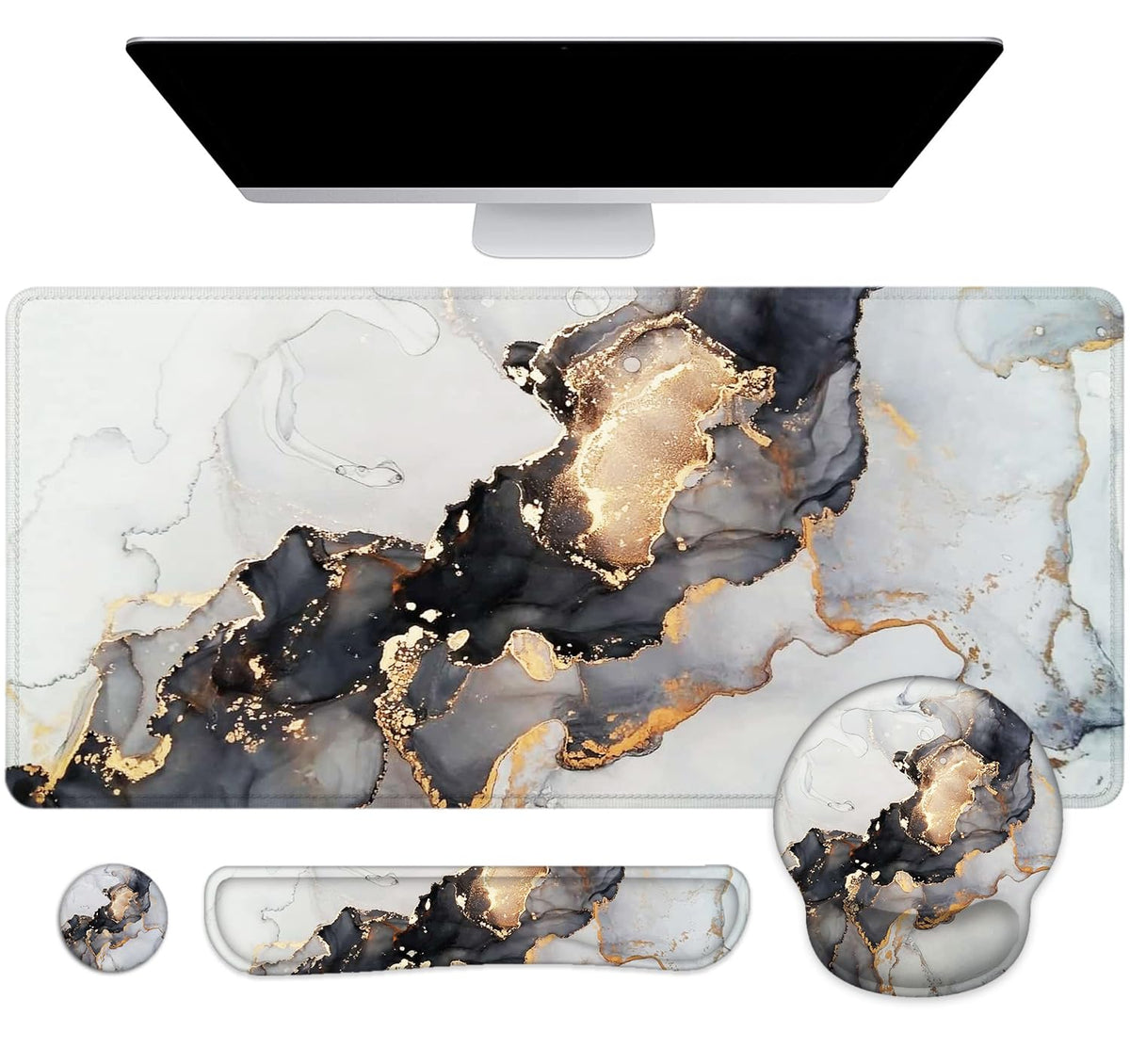 Large Desk Mat, Mouse Pad with Wrist Support, Keyboard Wrist Rest Set