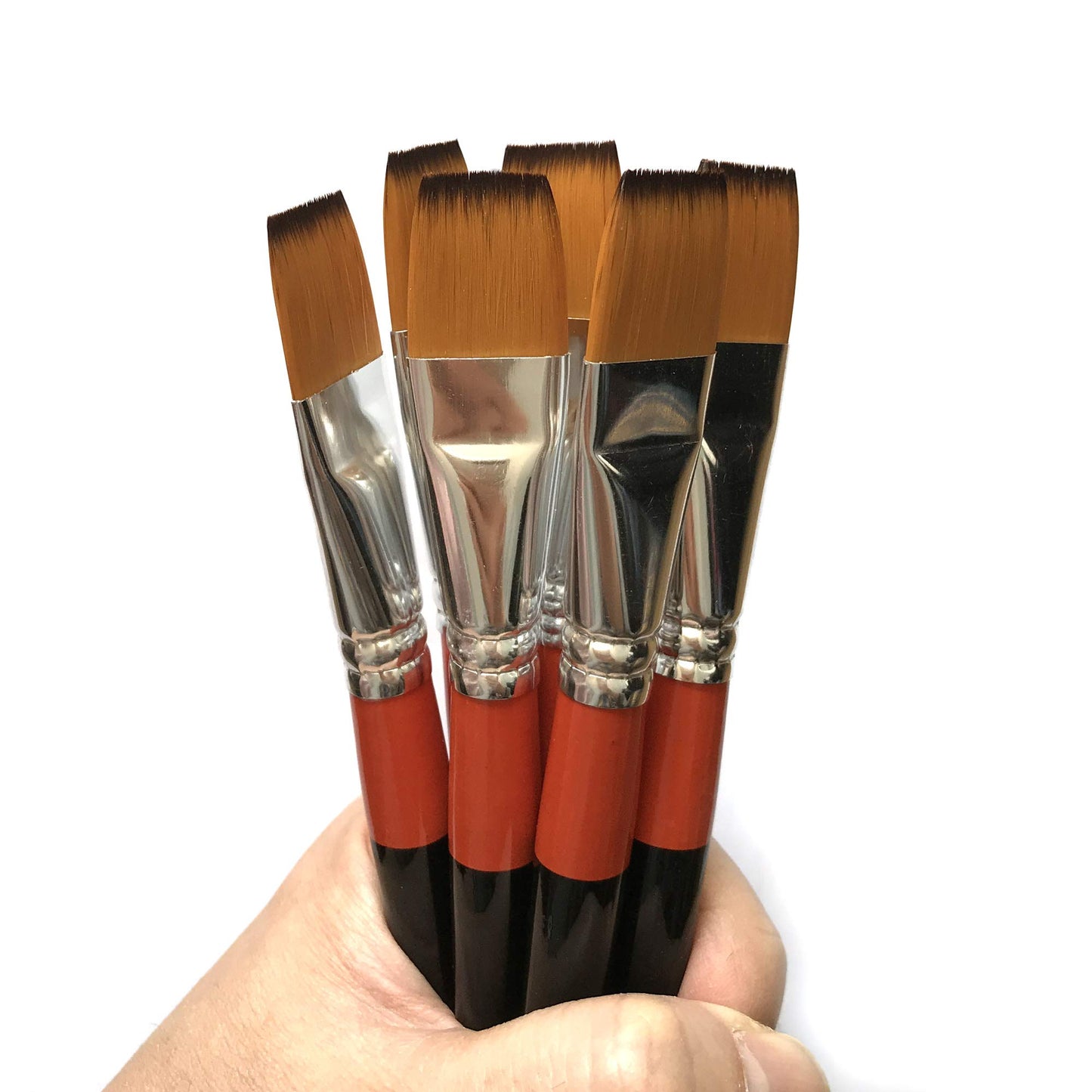 3/4 Inch Flat Bright Paint Brush Set of 6, Premium Taklon Synthetic Hair