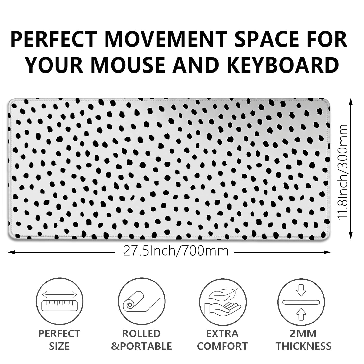 Boho Extended Desk Pad Mouse Pad,Large Polka Dot Mouse Mat with Stitched Edges,Non-Slip Rubber Base