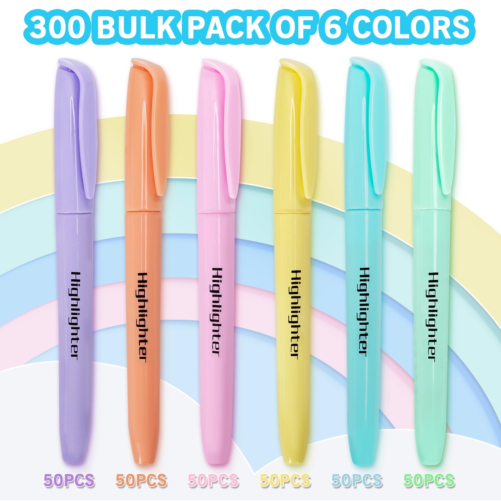 YEGEER Highlighters Bulk, Chisel Tip Dry-Quickly Highlighter Markers, 300 Count-6 Assorted Colors