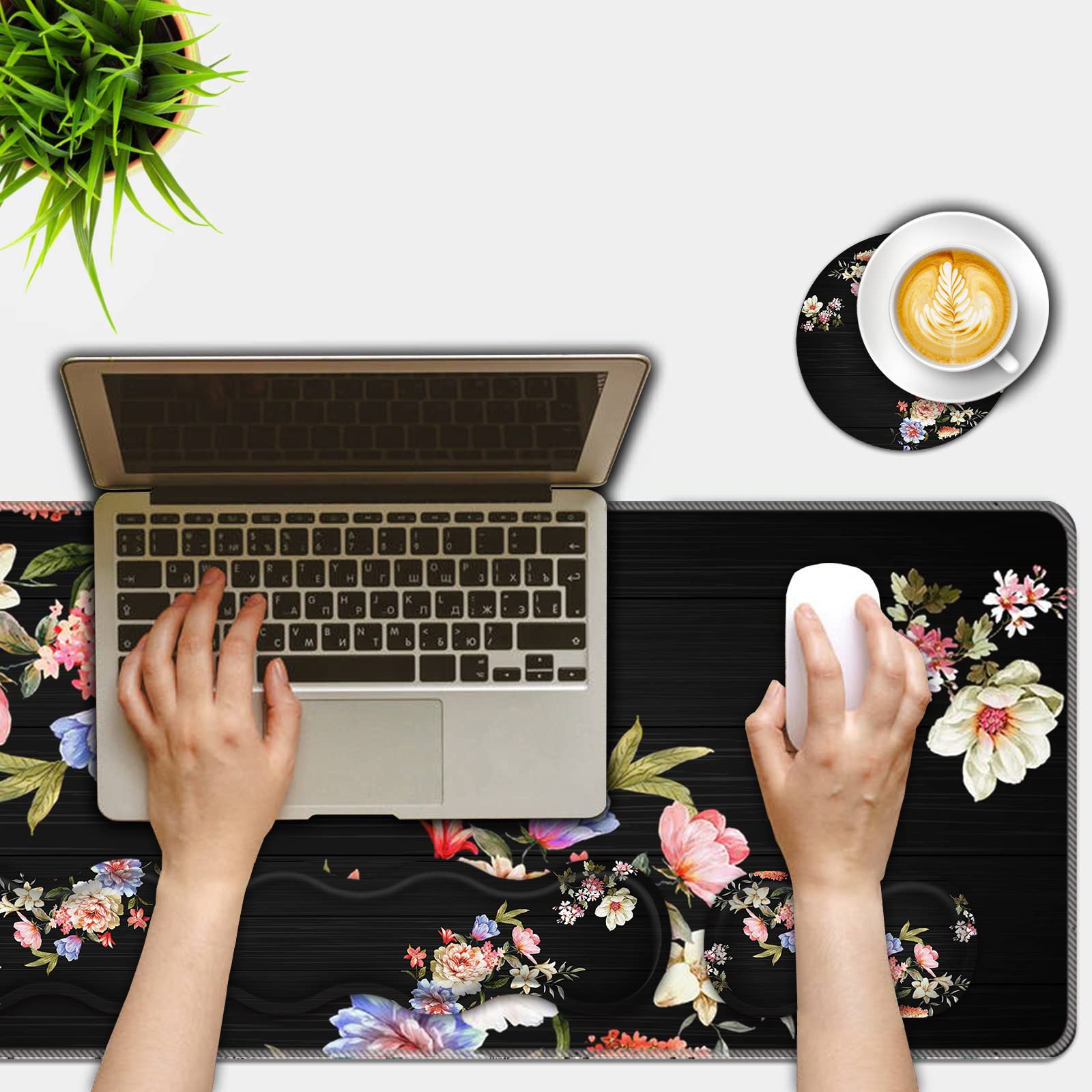 FGDRFGRW Mouse Pad Set,(31.5×11.8 in) Desk Pad + Keyboard Wrist Rest Support + Mouse Wrist Rest +