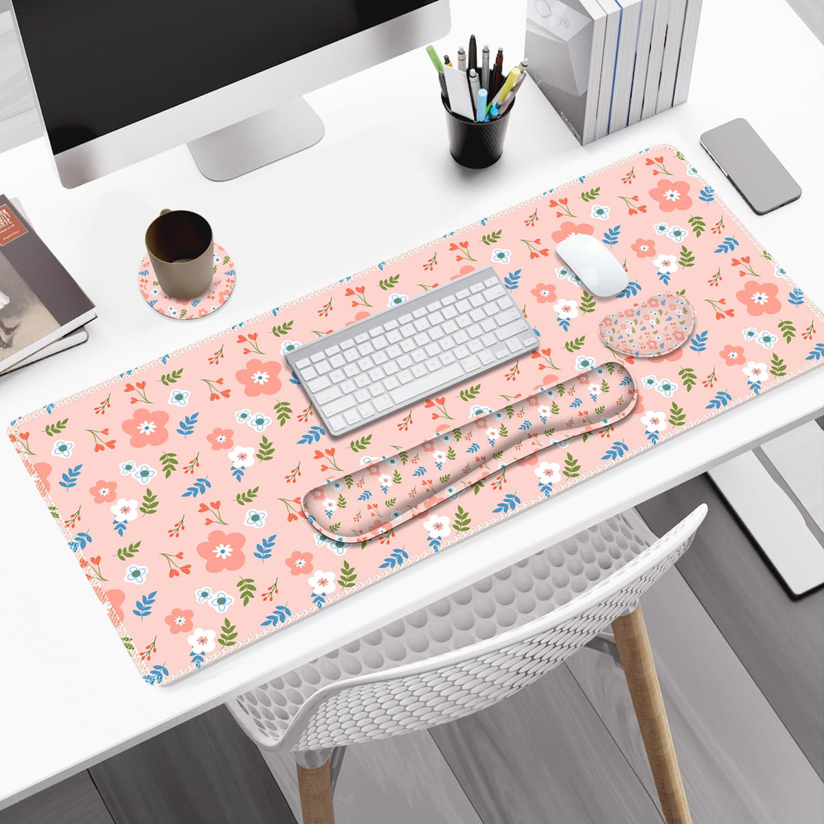 NXZGO Large Gaming Mouse Pad Set, 4 in1 Ergonomics Keyboard Desk Mat with Memory Foam Wrist Rest
