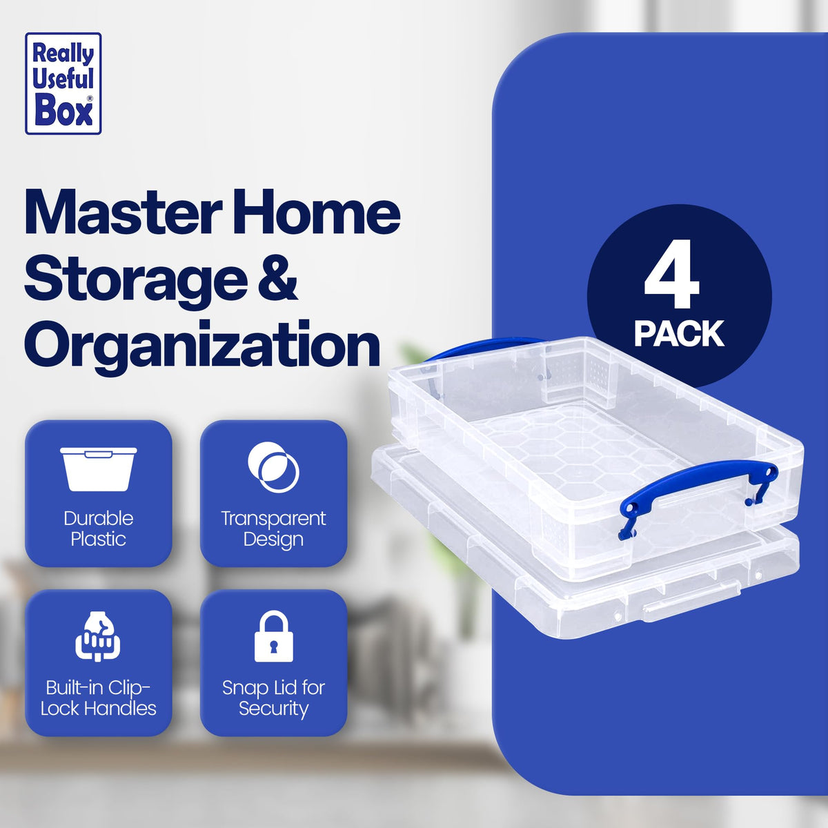 Really Useful Box 4 Liter Plastic Storage File Box Container, 4 Pack