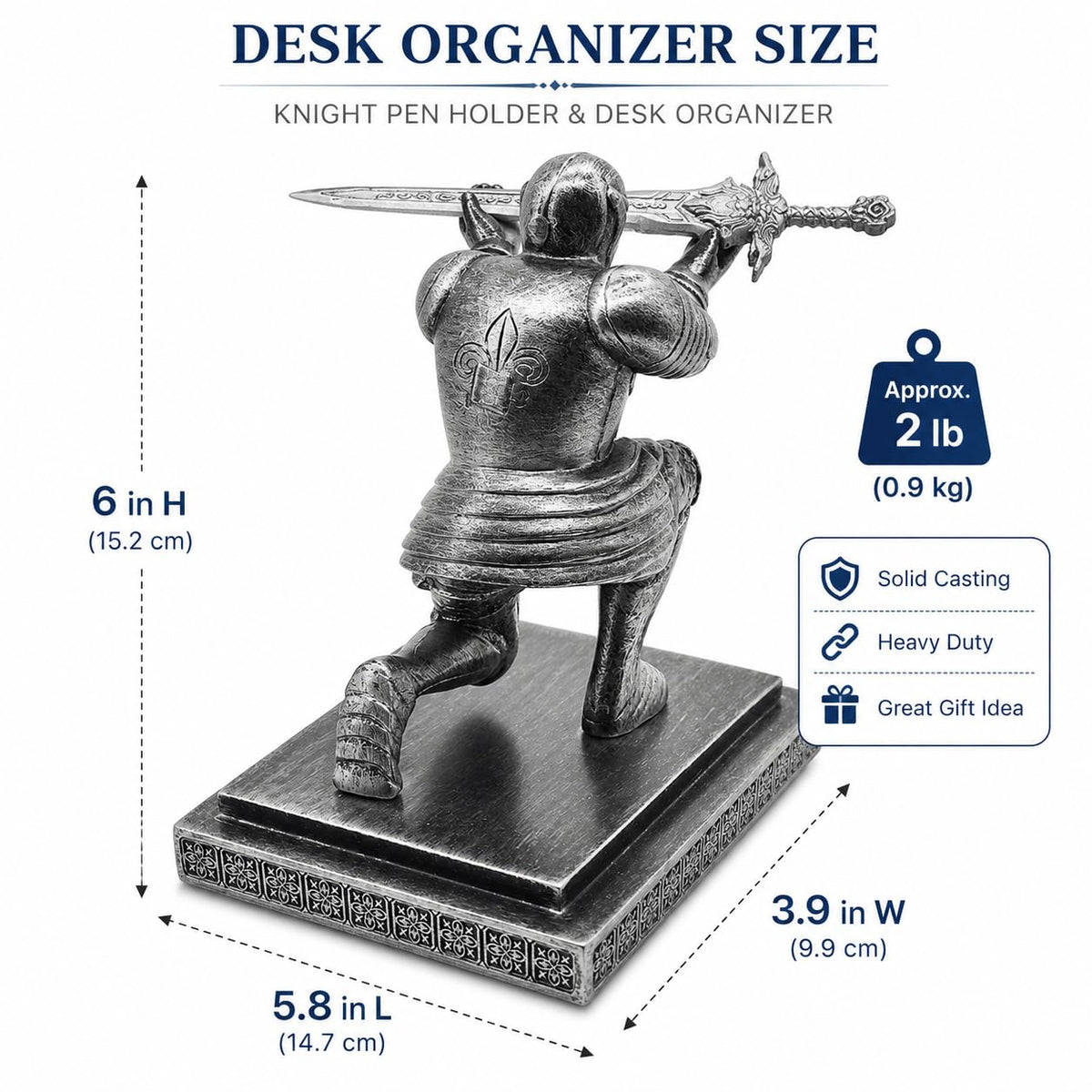 Miyolo Knight Pen Holder with a Sword & Pen Kneeling Medieval Soldier Pencil Stand Desk Organizers