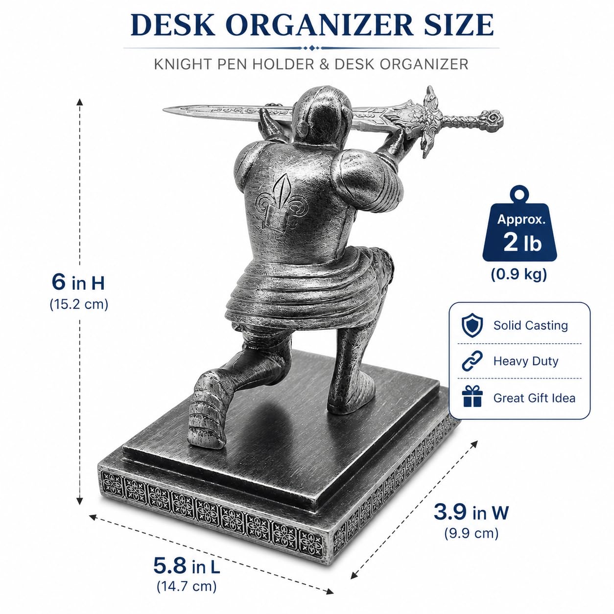 Miyolo Knight Pen Holder with a Sword & Pen Kneeling Medieval Soldier Pencil Stand Desk Organizers
