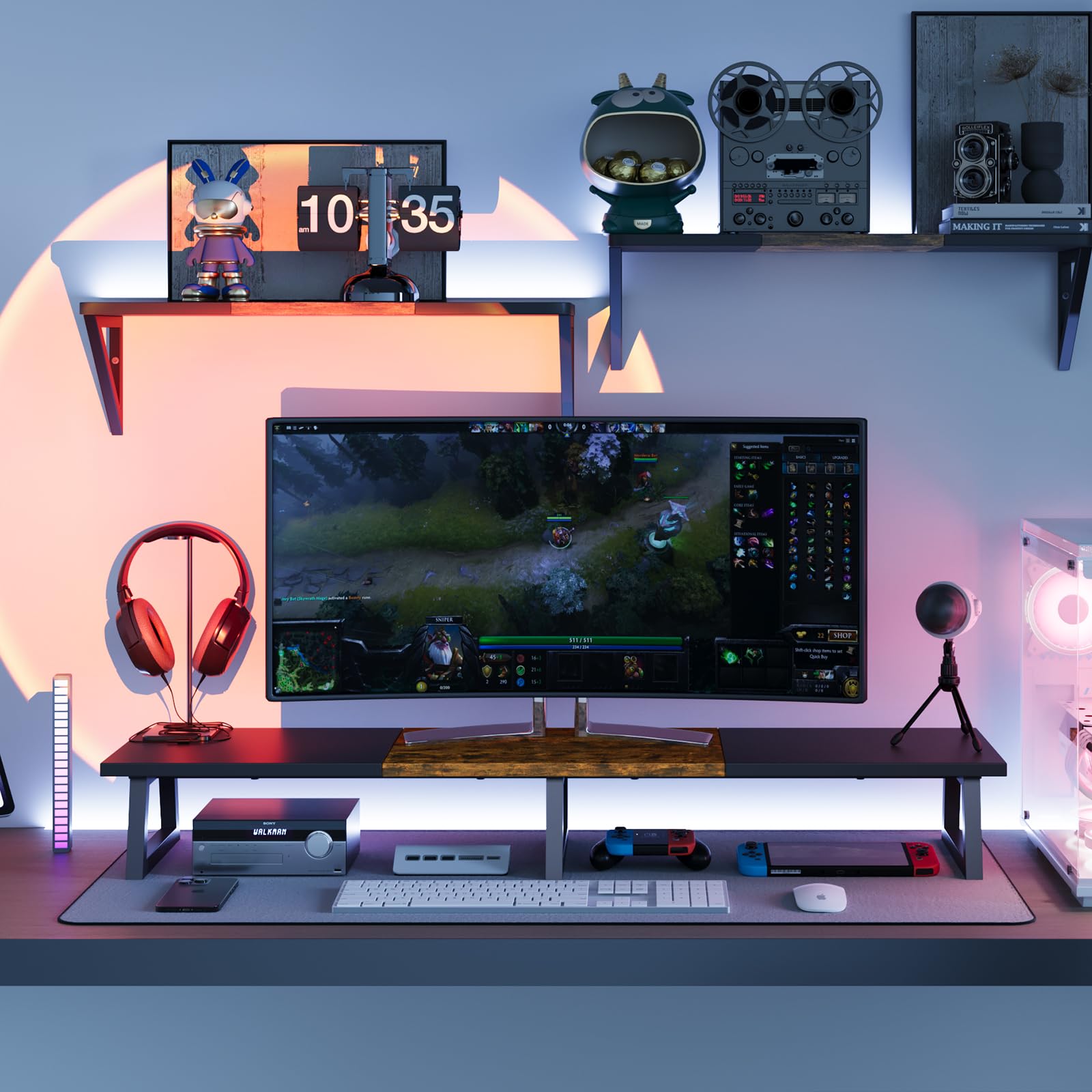 TEAMIX 42 inch Large Dual Monitor Riser, Desk Organizer Stand for TV Laptop