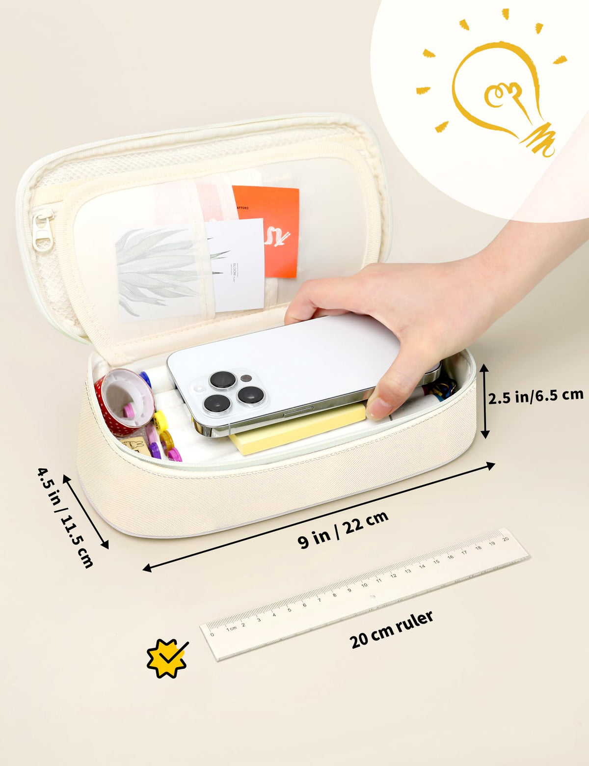 SUNEE Cute Pencil Case, Aesthetic Pen Pouch, Colored Large Pencil Bag with Zipper, Kawaii