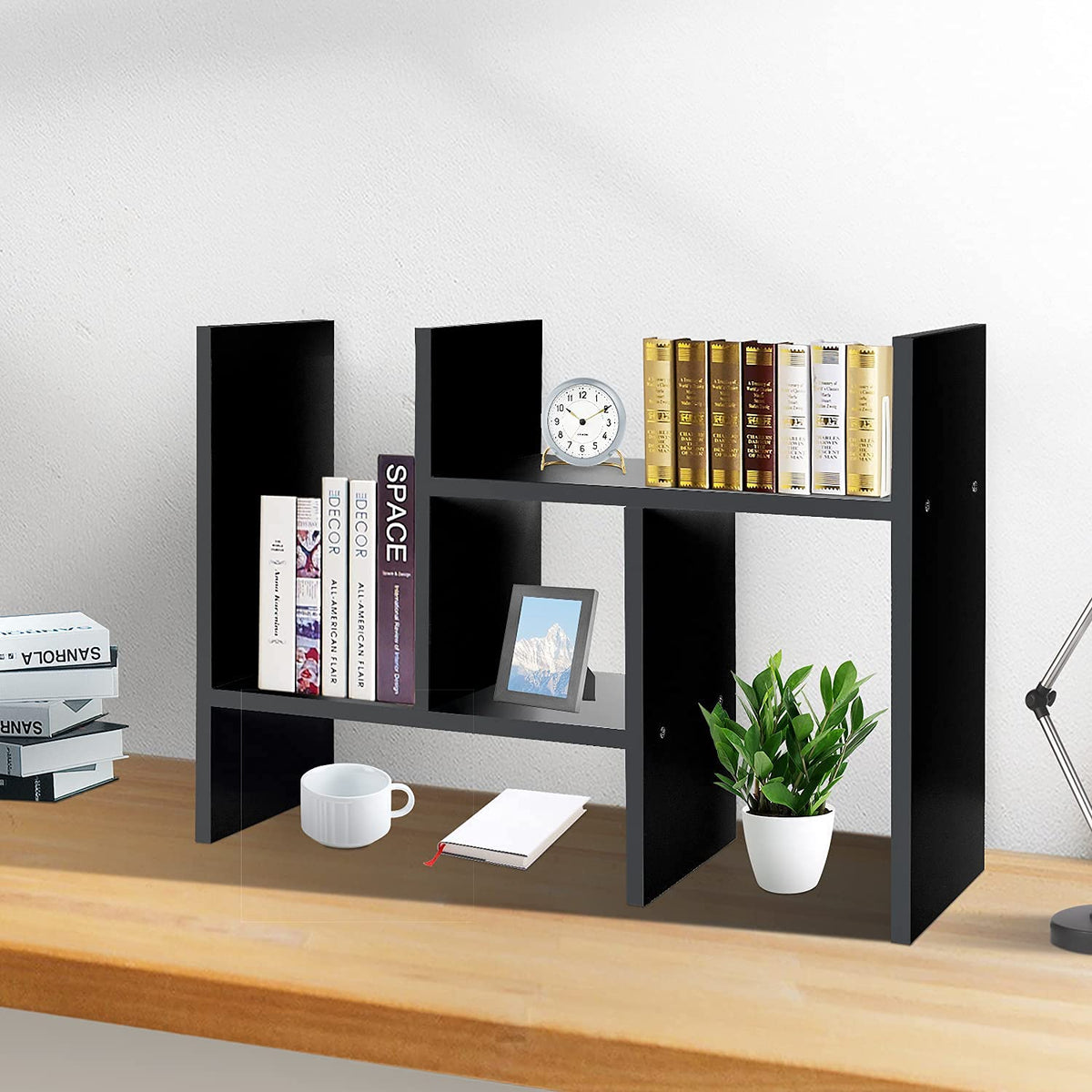 J.M.Deco Desktop Organizers and Storage for Office, Adjustable Desktop Organizer Shelf Double H