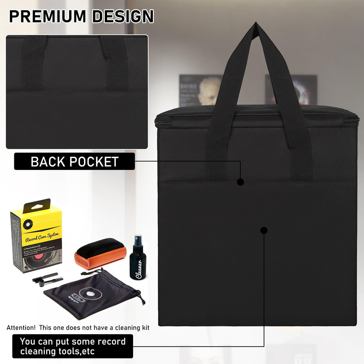 Vinyl Record Storage Box, Record Organizer Storage Bag Stores 35-50 LPs