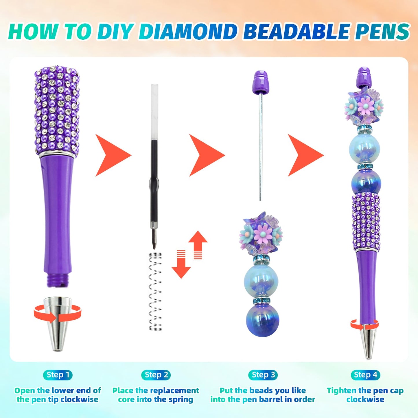 DASTTUIS 75 Pcs DIY Diamond Beadable Pen Kit - 25 Plastic Rhinestone Beaded Pens Bulk with Refills