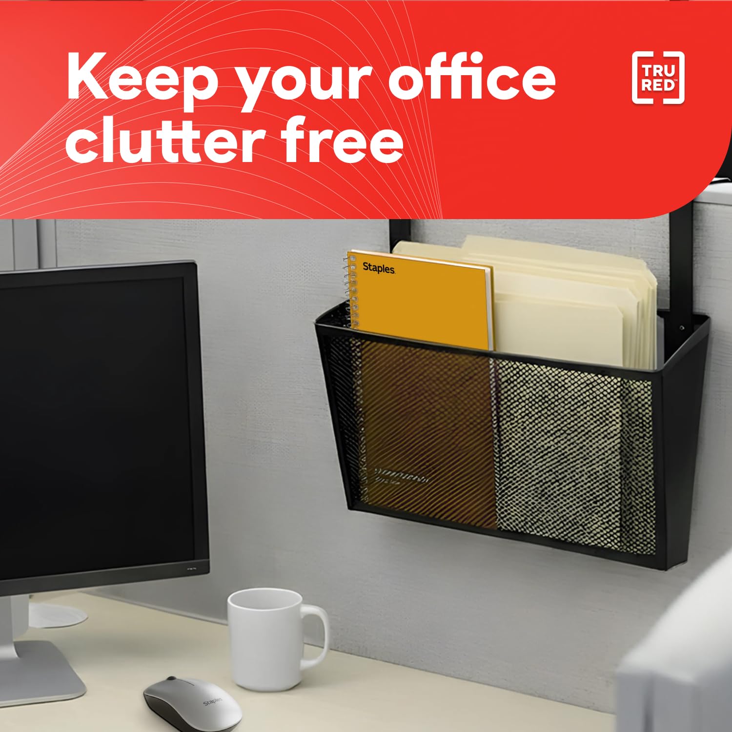 Staples TRU RED Mesh Letter Wall File, 1 - Pocket, Black - Wall - Mounted File Organizer for Mail