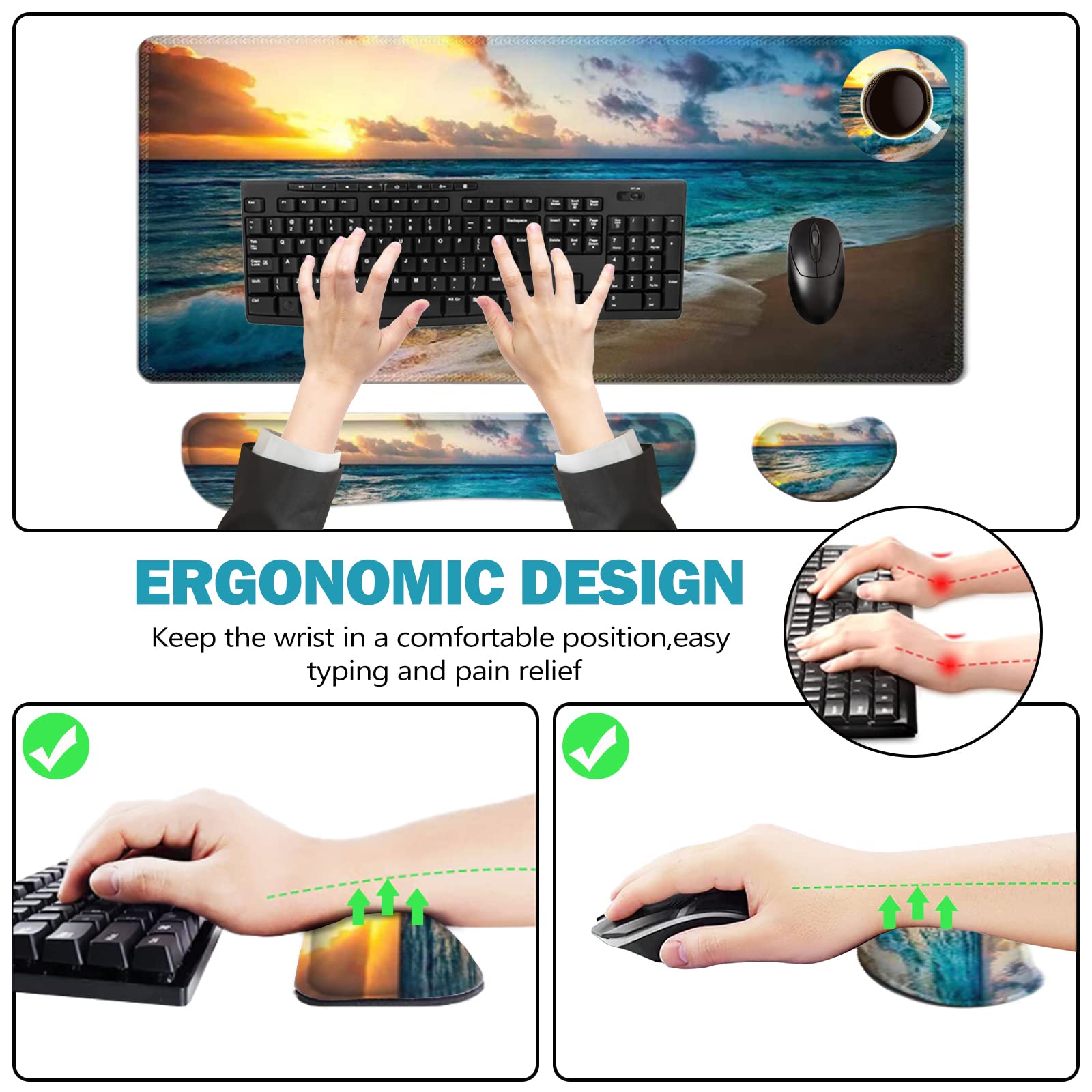 ToLuLu Mouse Pad, Memory Foam Ergonomic Keyboard Mouse Wrist Rest Support