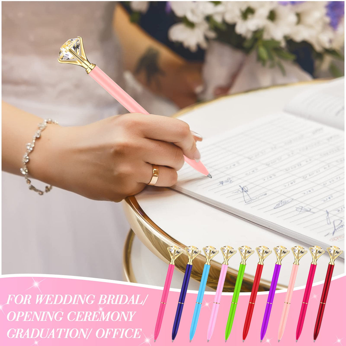 Yahenda 50 Pcs Christmas Gifts Diamond Pens Bridal Shower Ballpoint Pen Bulk Black Ink Bling