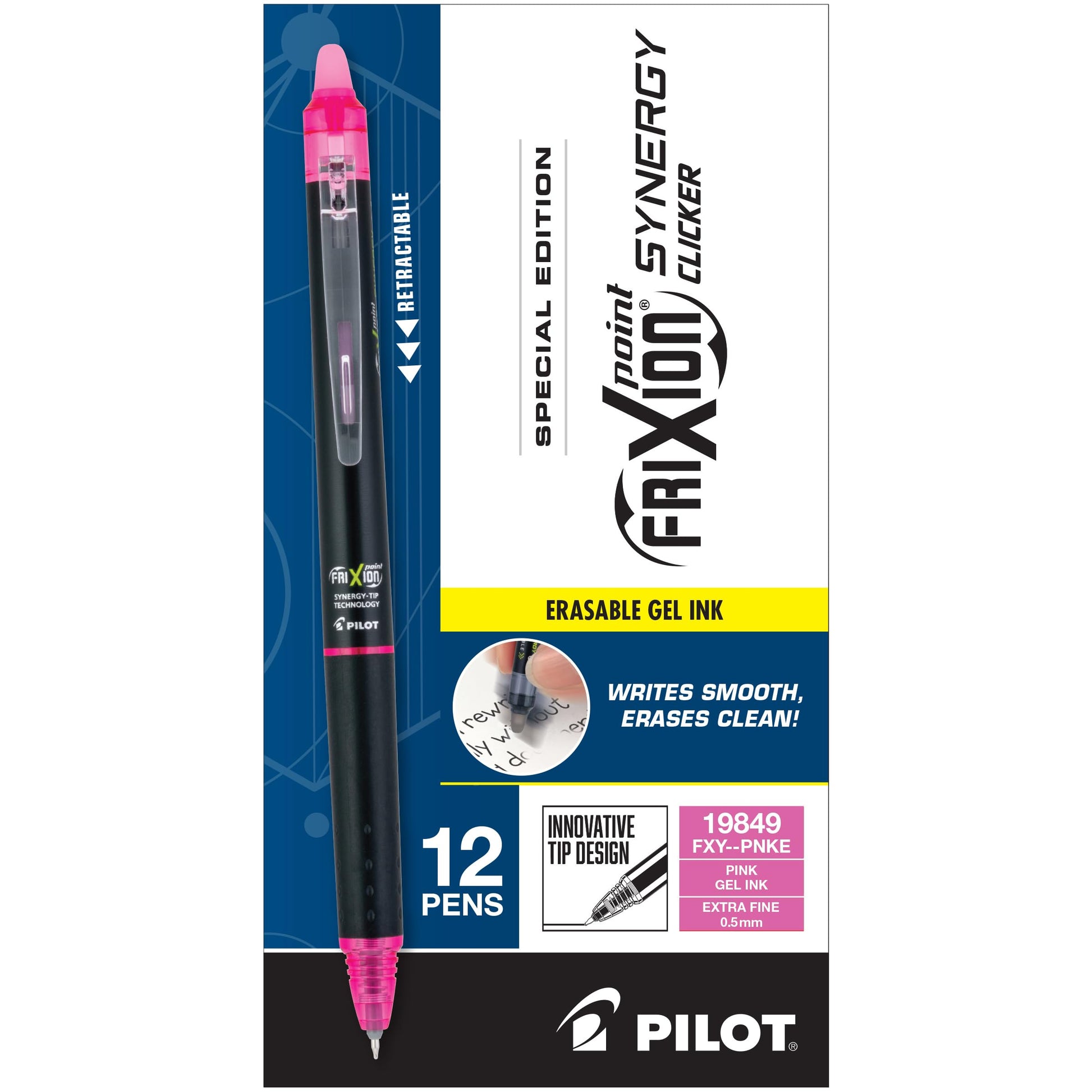 Pilot FriXion Synergy Clicker Erasable Gel Ink Pens, 0.5mm, Pink, 12-Pack