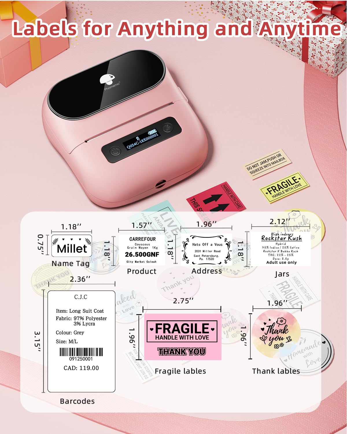 Phomemo M220 Bluetooth Label Maker,Portable Thermal Printer