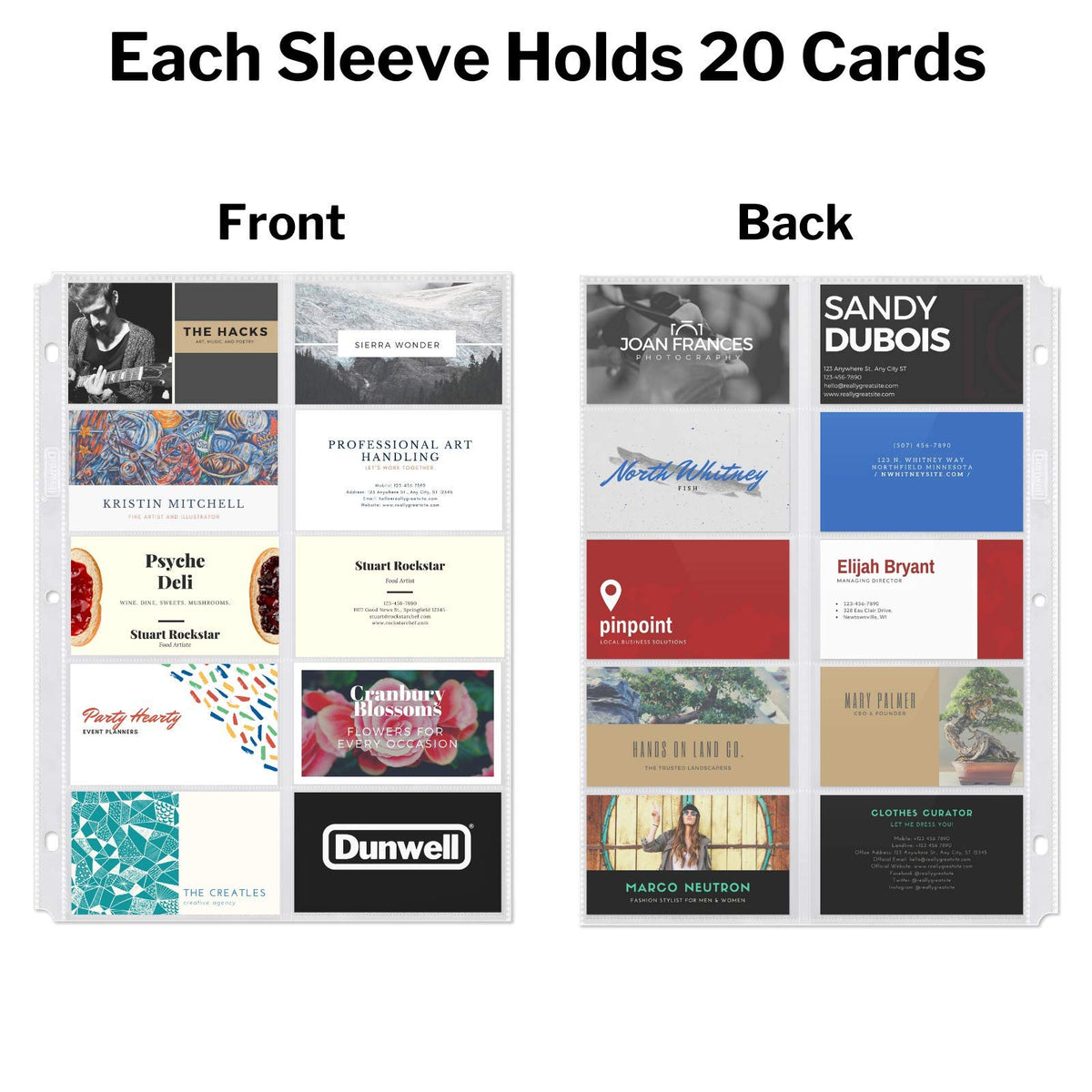 Dunwell Business Card Holder Sleeves, 50 Pack for 3-Ring Binders