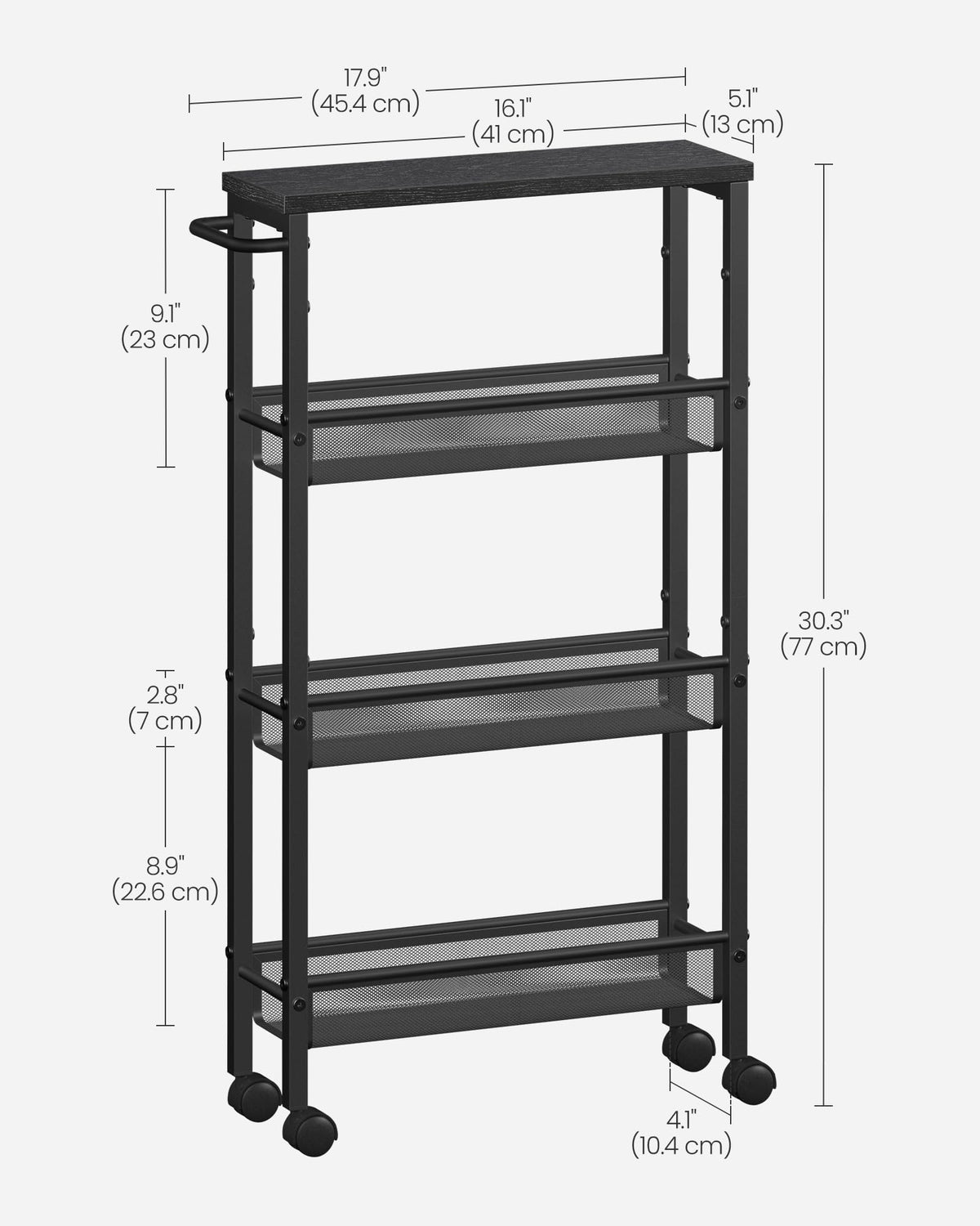 VASAGLE 4-Tier Slim Rolling Storage cart with Wheels, 5.1 Inches, Metal