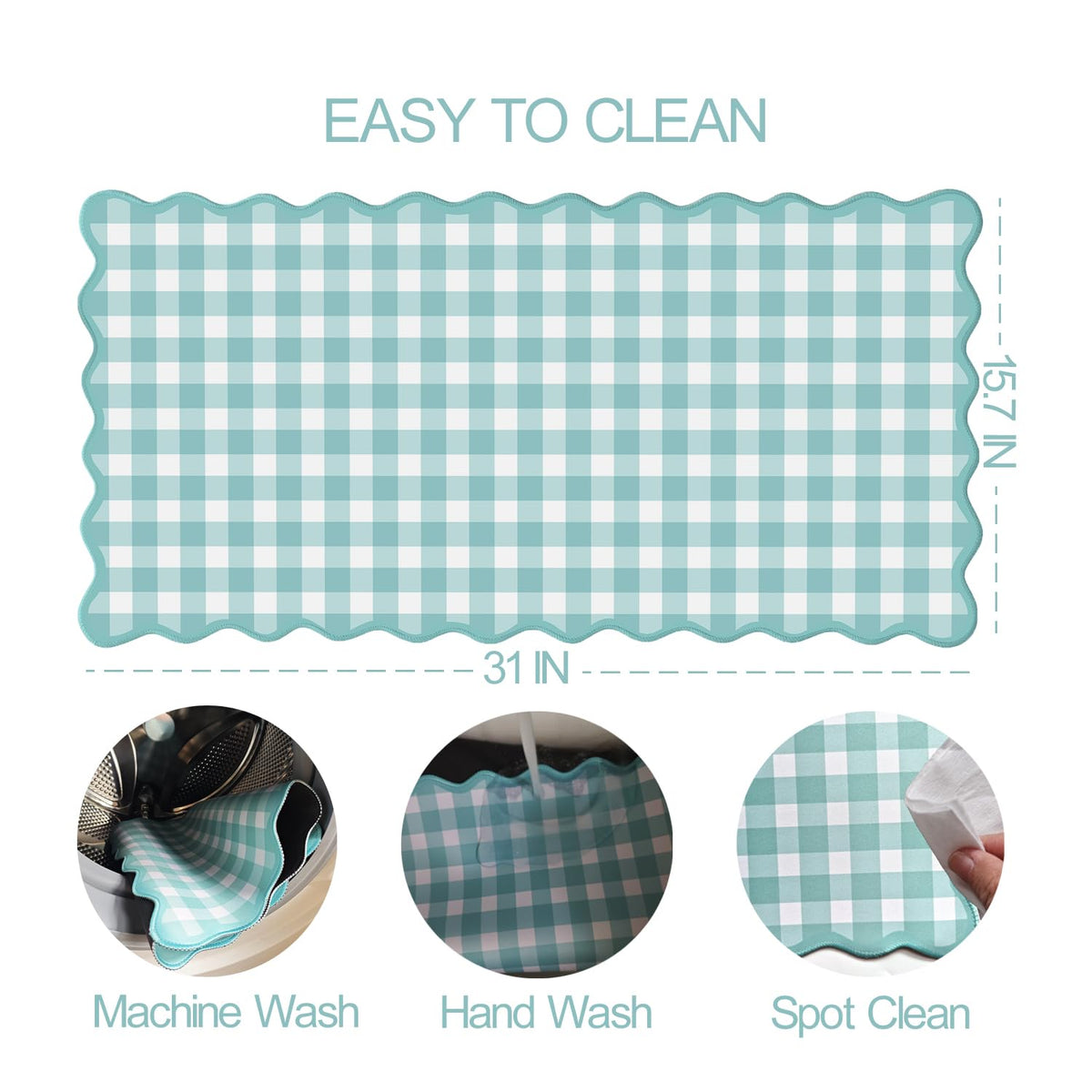 Scalloped‌ Teal Green Checkered Desk Mat Cute Pastel Large Gaming Mouse Pad Gingham Kawaii