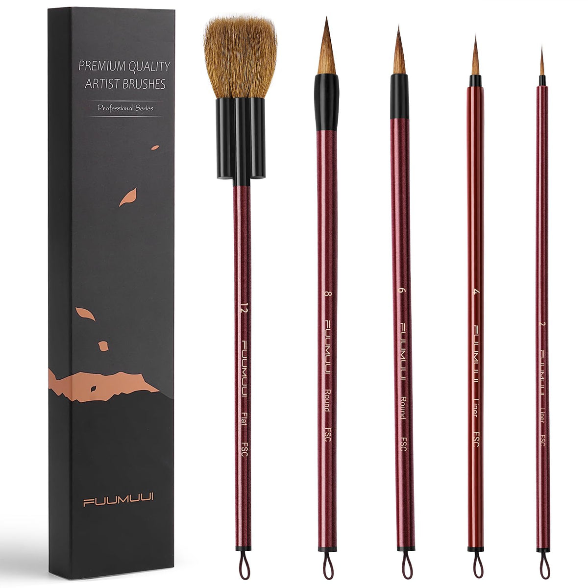 Watercolor Brushes Set, Fuumuui 5Pcs Goat Mixed Sable Hair with Nylon Water Color Paint Brush with