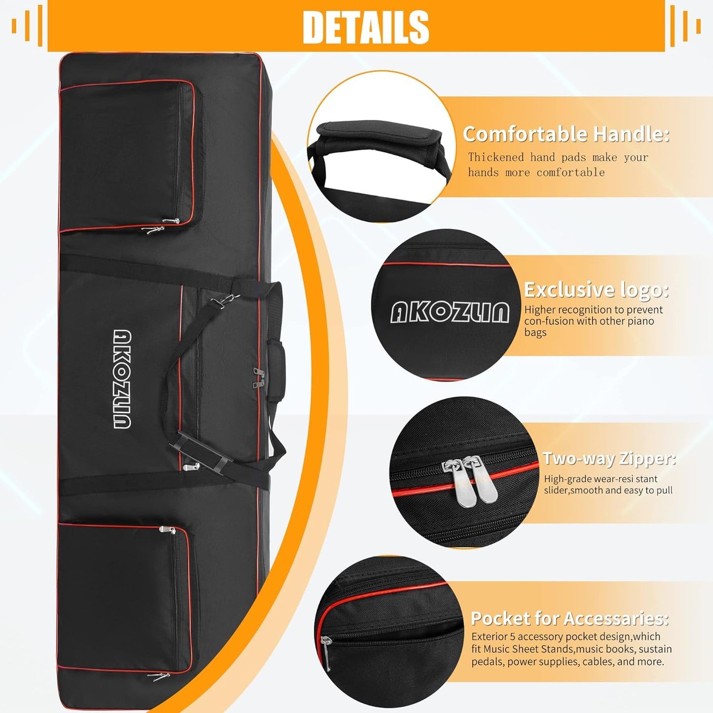 AKOZLIN 88 Key Keyboard Case, Soft Padded Keyboard Gig Bag, Piano Bag