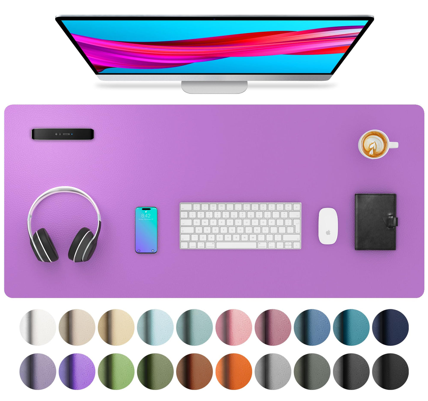 Aothia Leather Desk Pad Protector, Mouse Pad, Office Desk Mat, Non-Slip PU Leather Desk Blotter