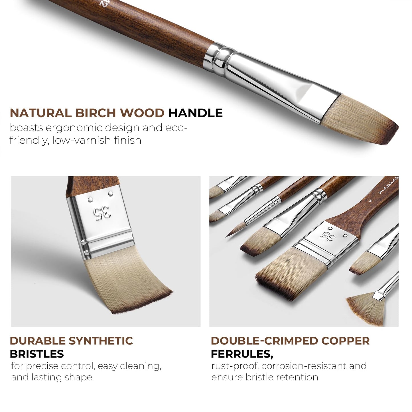 Fuumuui 25pcs Paint Brush Set, Professional 9 Shapes with Wide Flat, Filbert, Fan, Dagger, Cat