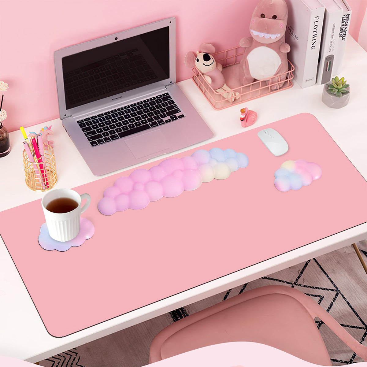LJYZMD Silky Cloud Wrist Rest Set for Keyboard & Mouse, 16.9", Colorful
