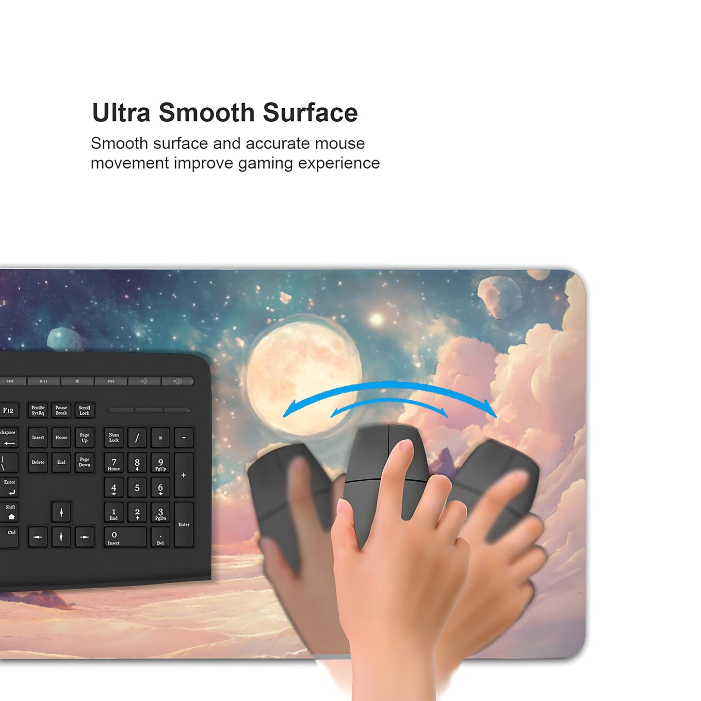 Cute Aesthetic Cloud Gaming Mouse Pad, Pink Warm Healing Desk Mat with Anti-Slip Base & Stitched