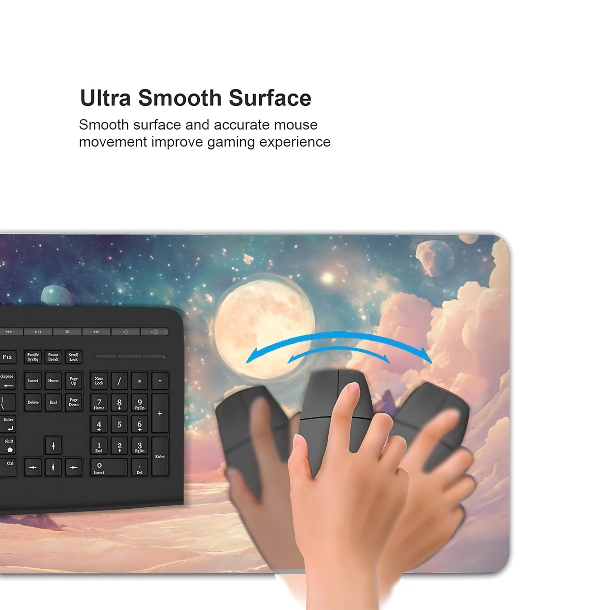 Cute Aesthetic Cloud Gaming Mouse Pad, Pink Warm Healing Desk Mat with Anti-Slip Base & Stitched