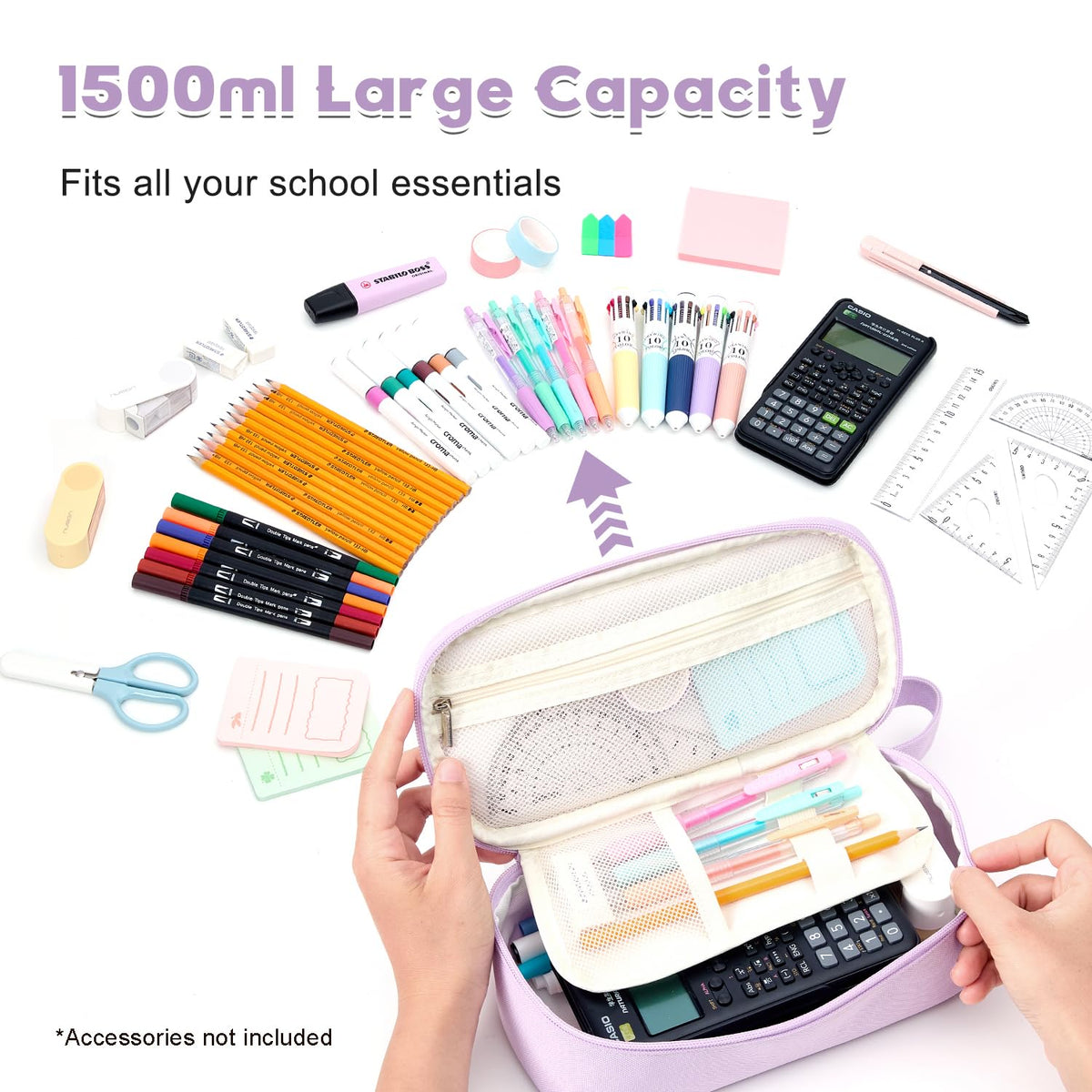 Modinest Pencil Case Pouch, Large Capacity Pen Bag Organizer, Cute Aesthetic Pencil Box for Girls