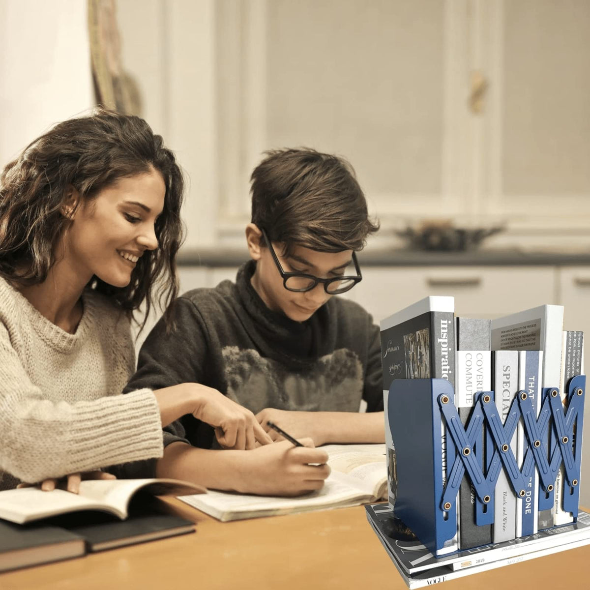 Aobopar Adjustable Metal Book Ends for Shelves Dark Blue