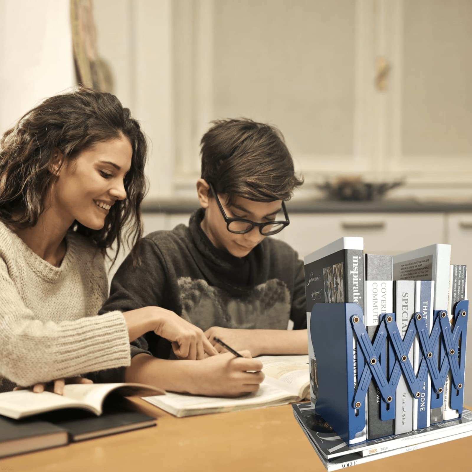 Aobopar Adjustable Metal Book Ends for Shelves Dark Blue