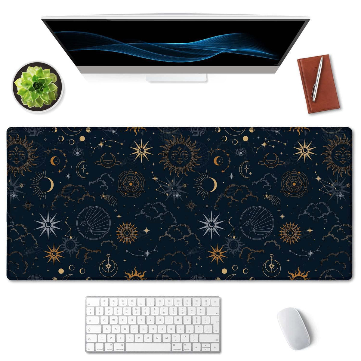 SSOIU Celestial Stars and Magic Eyes XXL Extended Desk Mat, Full Desk Office Home Large Mouse and