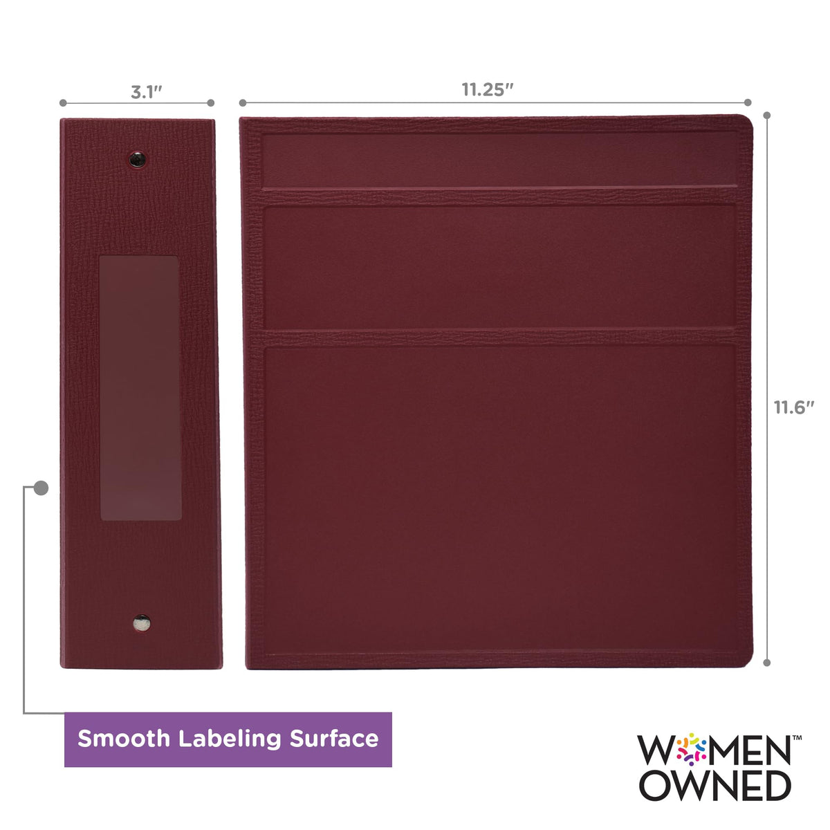 Carstens 3-Inch Heavy Duty 3-Ring Binder - Side Opening, Wine, Durable Plastic, Precision No-Gap