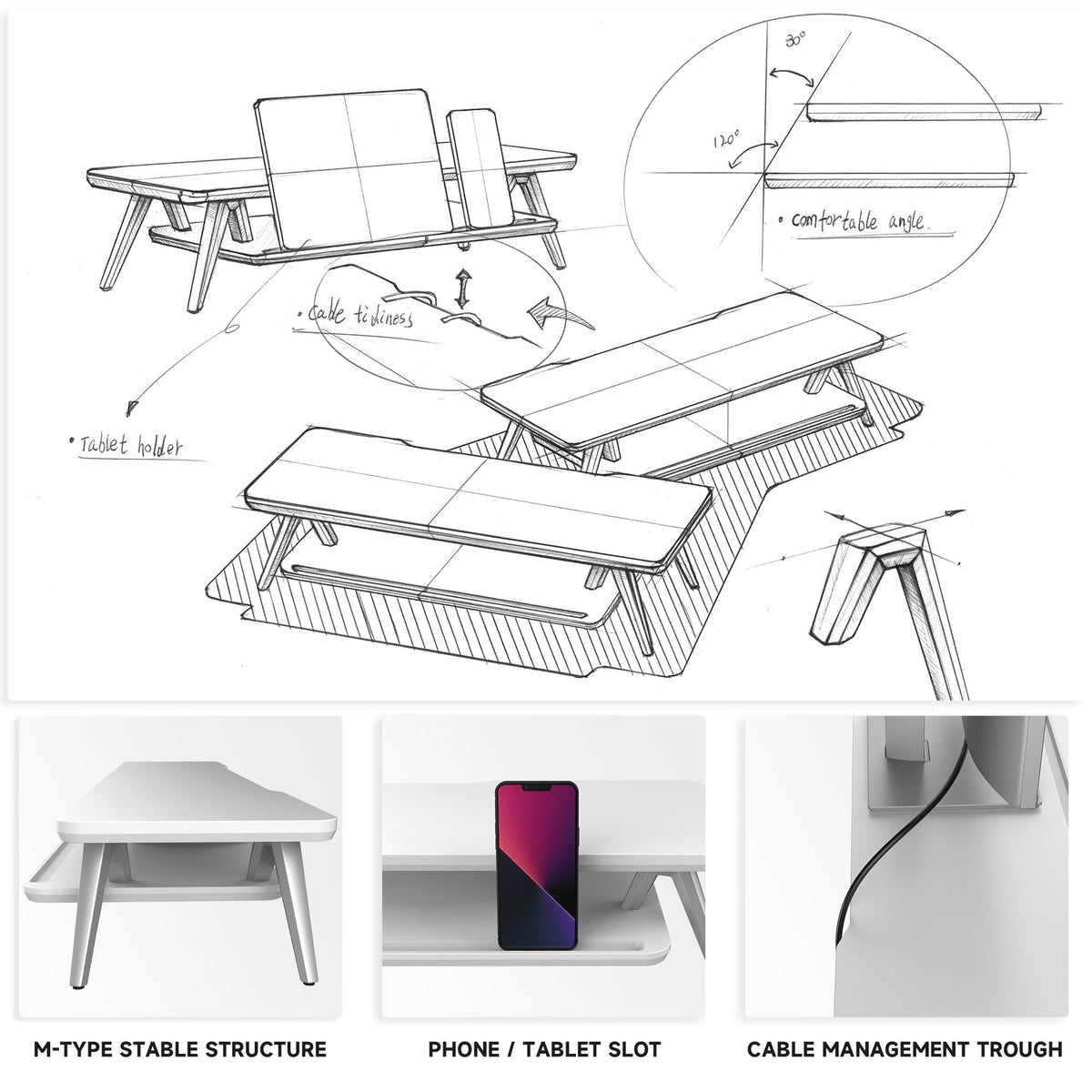 Fenge Monitor Stand Riser, Wooden Desk Shelf with 2-Tier Storage
