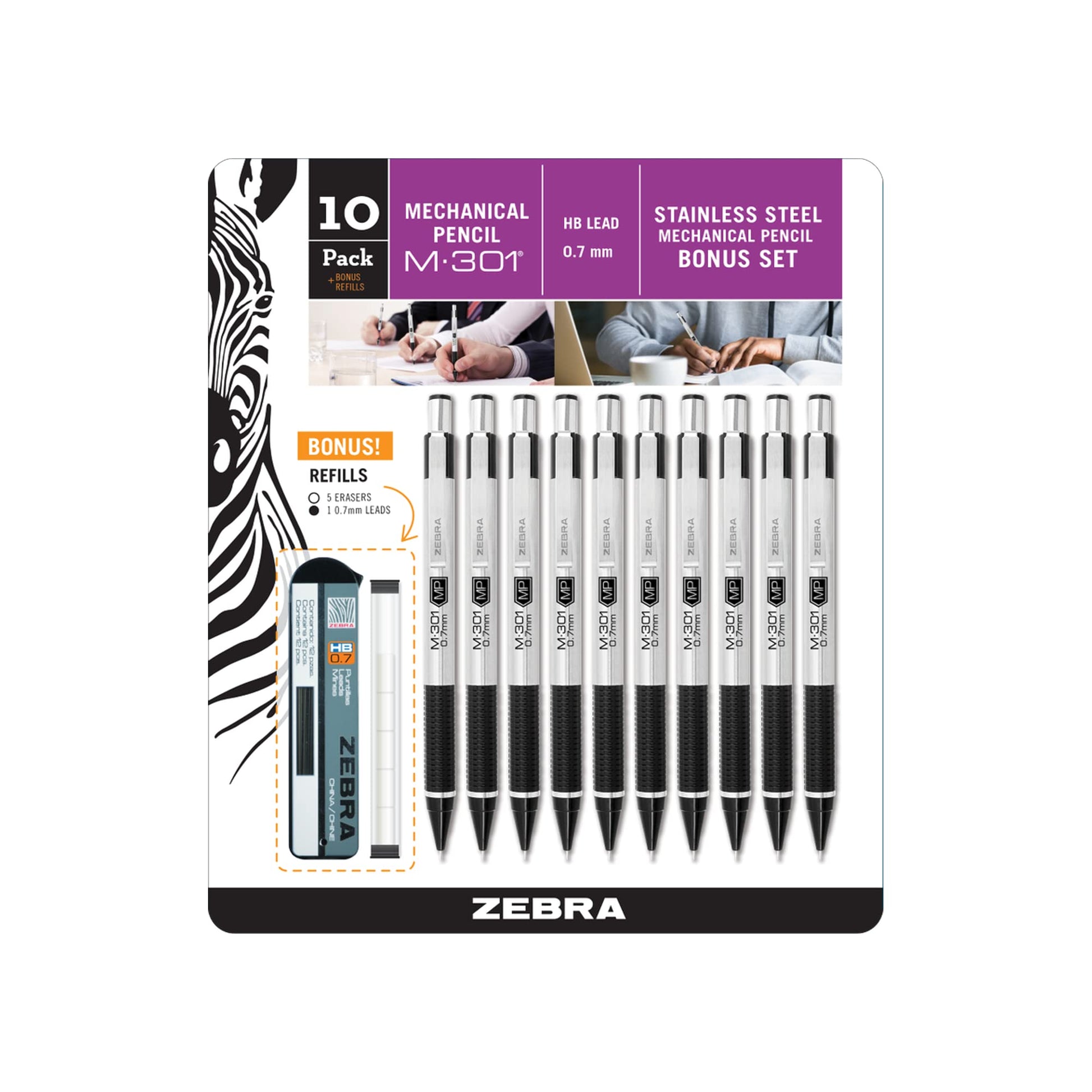 Zebra Pen STEEL M-301 Mechanical Pencil, 0.7mm Medium Point, 10-Pack