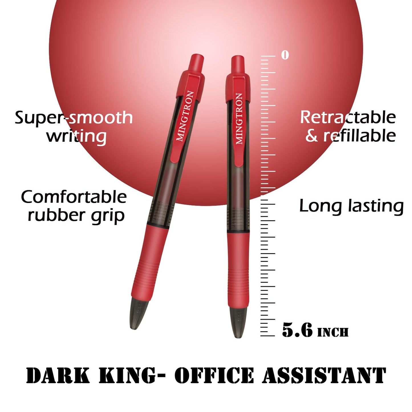 50 Pack No Smear Red Ink Retractable Fine Point Gel Pens Bulk, 0.5MM