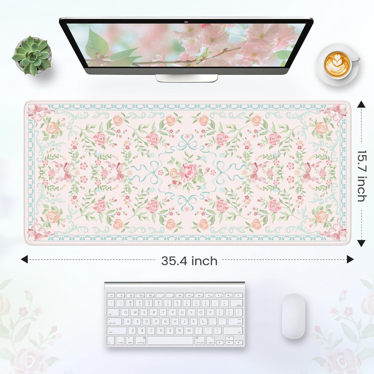 HAOCOO Blue Bow Keyboard Pad, 35.4" x 15.7" Desk Cover for School Daily Use