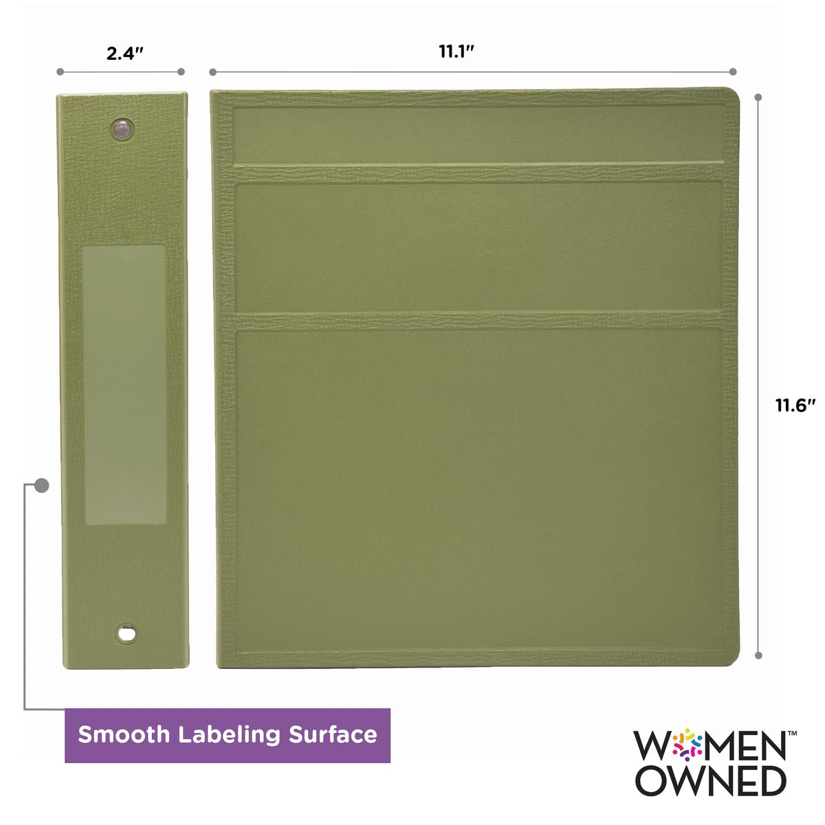 Carstens 2-Inch Heavy Duty 3-Ring Binder - Side Opening, Sage, Durable Plastic, Precision No-Gap